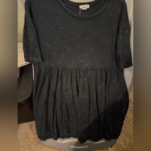 Billabong Black Short Sleeve Gathered Peplum Tunic